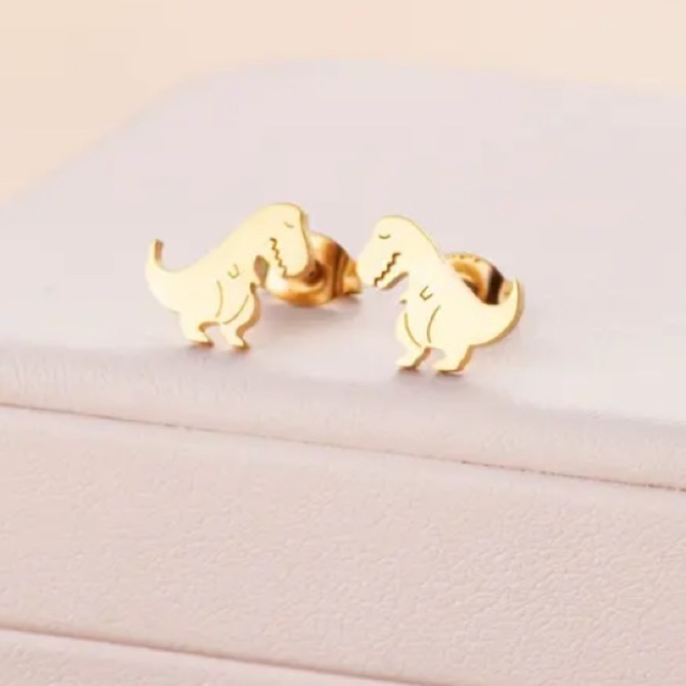 NEW Dainty Dinosaur stud Earrings Stainless Steel Gold color - T Rex Boutique